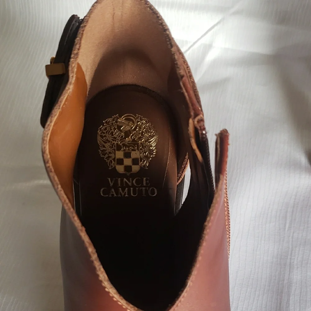 Vince Camuto Tan Open-Toe Heeled Boots - Picture 3 of 9